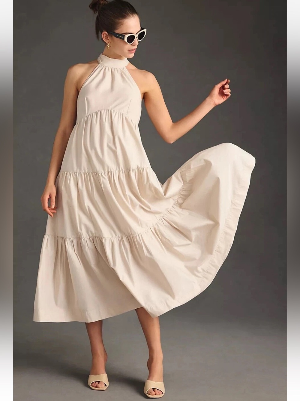 NWT Anthropologie Maeve Khaki Tiered Halter Midi Dress